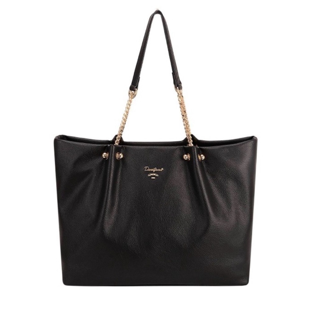David Jones Black Soft Faux Leather Chain Strap Work Tote NWT